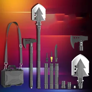 Camping Survival Shovel Folding Tool Set, Camp Axes and Hatchets, Multifunctional Portable Camping Gear and Survival Kit for Camping, Hiking, Emergency