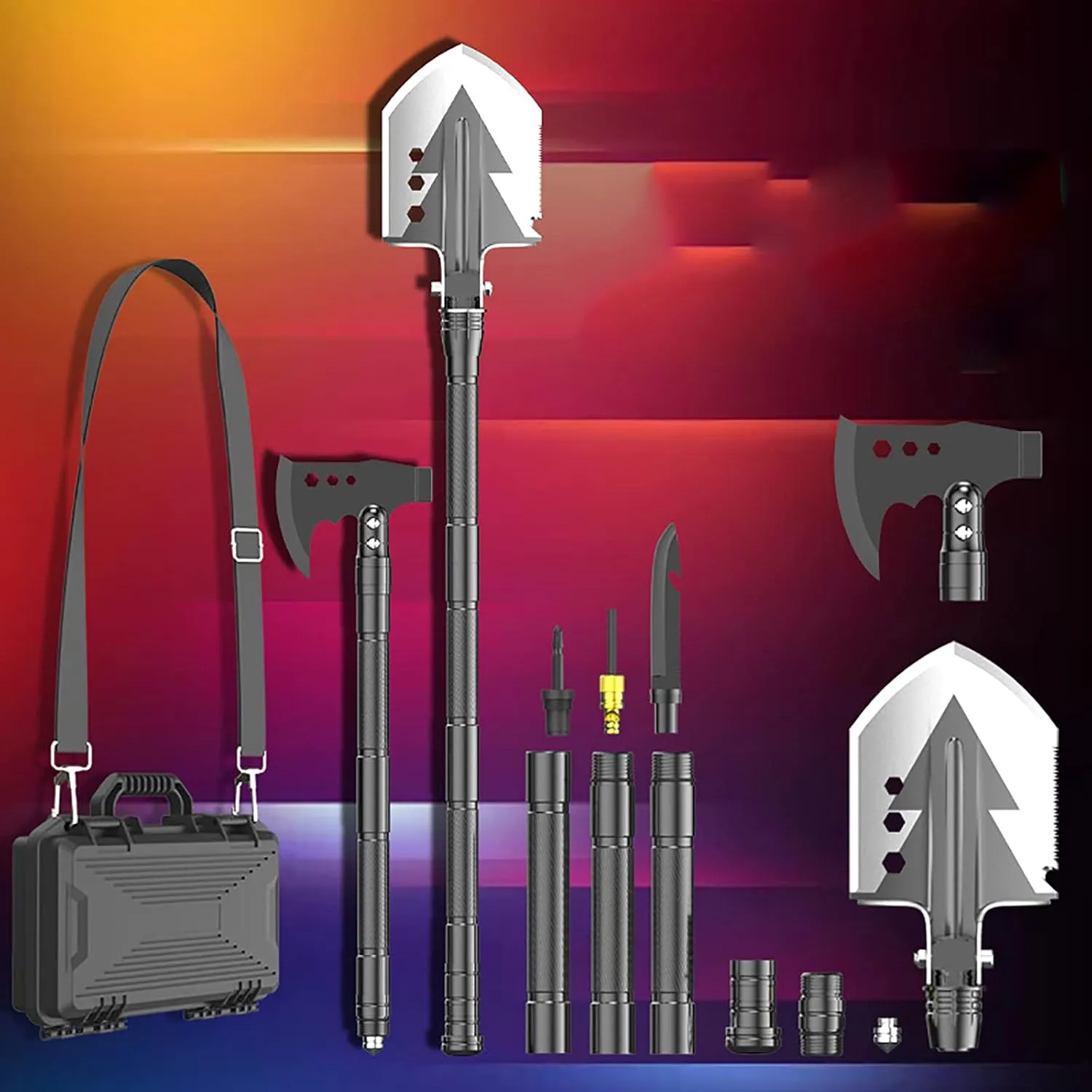 Camping Survival Shovel Folding Tool Set, Camp Axes and Hatchets, Multifunctional Portable Camping Gear and Survival Kit for Camping, Hiking, Emergency
