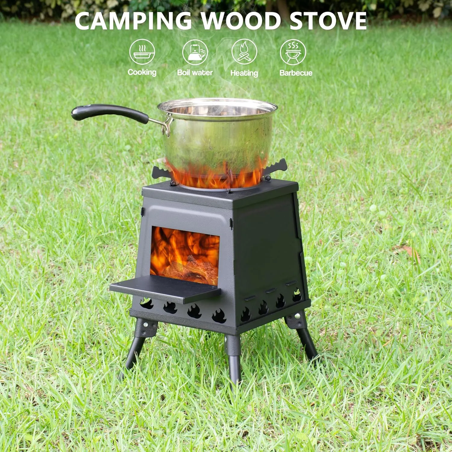 Camping Wood Stove, Portable Wood Burning Stove, Backpacking Folding Camp Tent Heat Mini Outdoor Stove with Carrying Bag, for Cooking Heating Picnic hiking BBQ Travel RV (Large)