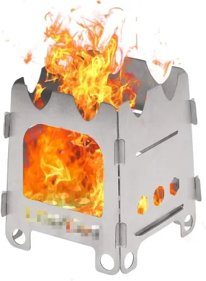 Camping Wood Stove Stainless Steel Wood Burning Stove Lightweight Folding Pocket Stove with Backup Alcohol Burner for Camping Hiking BBQ