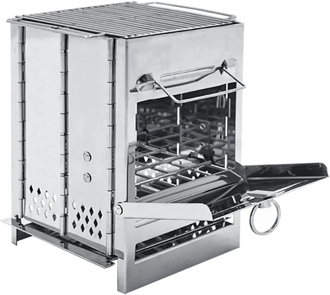 Camping Wood Stove with Grill,Collapsible Backpacking Burner,Small Stainless Steel Firebox with Handles,Portable Solo Stove,Ultralight Rocket Stove for Outdoor Cooking Hiking Hunting Fishing