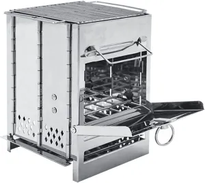 Camping Wood Stove with Grill,Collapsible Backpacking Burner,Small Stainless Steel Firebox with Handles,Portable Solo Stove,Ultralight Rocket Stove for Outdoor Cooking Hiking Hunting Fishing