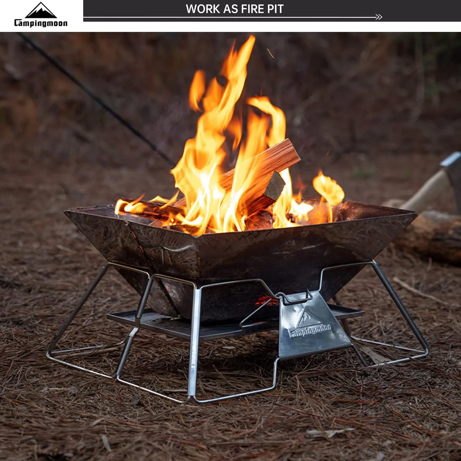 Campingmoon Portable Camping Fire Pit,Foldable Stainless Steel Grill Gate Foldable BBQ for Travel with Carrying Bag 5-6 People