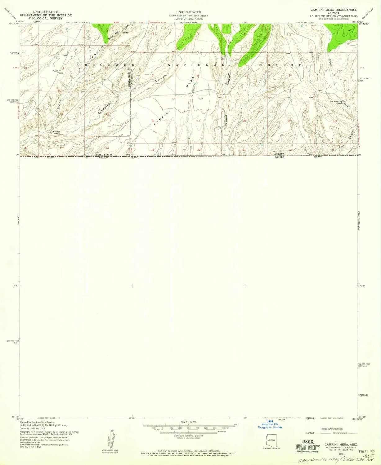 Campini Mesa AZ topo map, 1:24000 Scale, 7.5 X 7.5 Minute, Historical, 1958, Updated 1959, 26.9 x 22 in