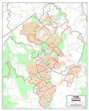 Canberra Postcode Wall Map by Cartodraft Australia
