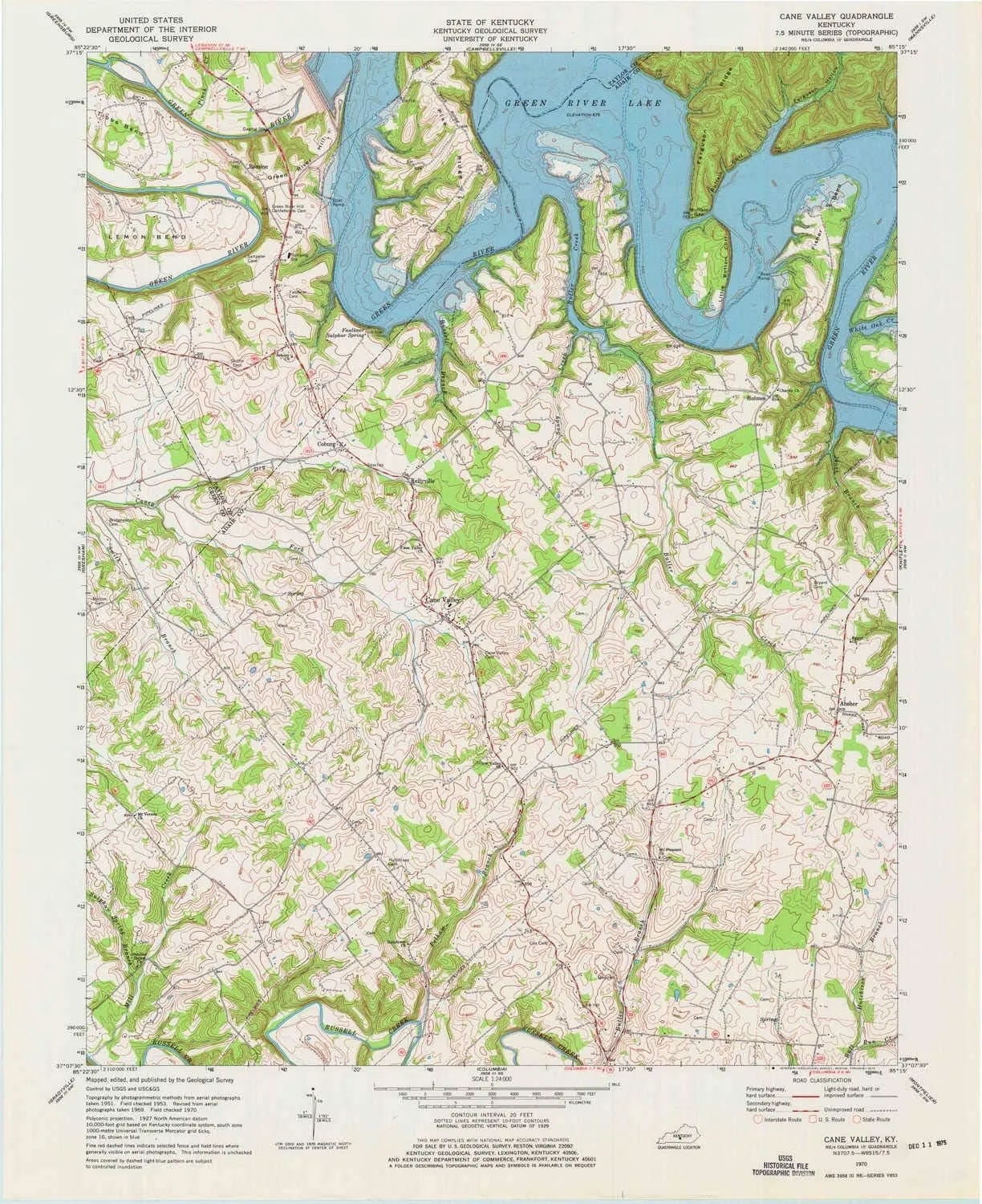 Cane Valley KY topo map, 1:24000 Scale, 7.5 X 7.5 Minute, Historical, 1970, Updated 1975, 27 x 22 in