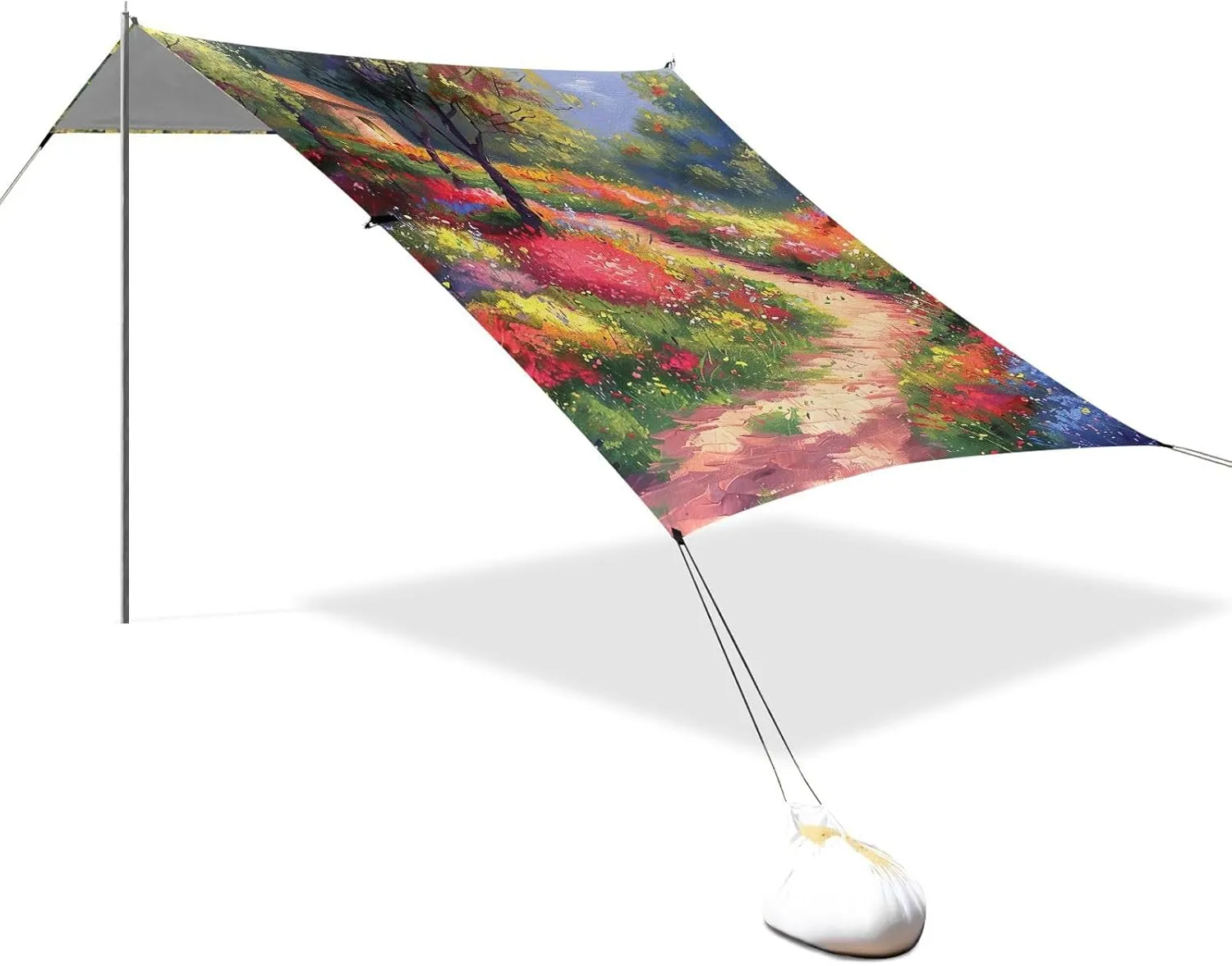 Canopy Beach Tent 9.2 × 10.5 FT Sun Shade Outdoor Patio Painting Colorful Flowers Trail Kids Travel Camping Sun Shelter Windproof with Poles Sandbags Easy