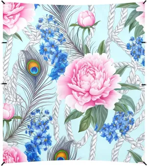 Canopy Beach Tent Outdoor Patio Shade Cute Large Travel Camping Sun Shelter with Poles Sand Anchor Sunshade 9.2 × 10.5 FT Floral Pink Peony Peacock Blue