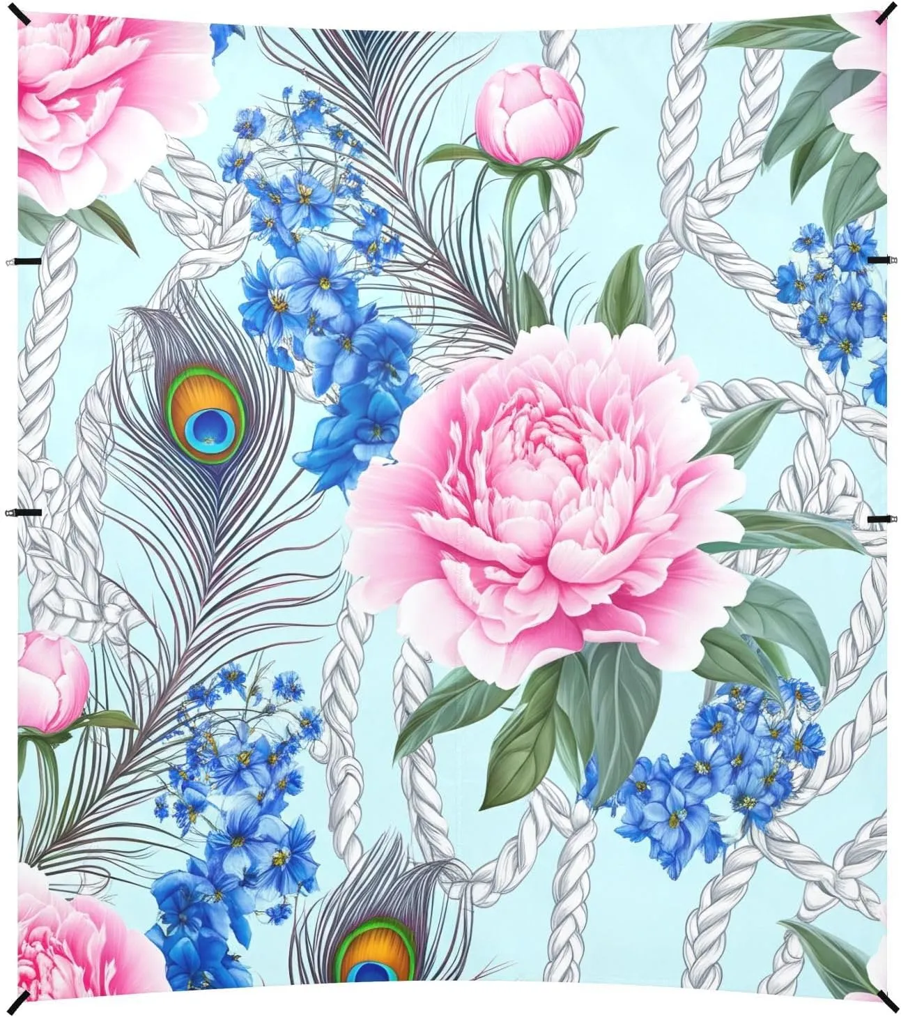 Canopy Beach Tent Outdoor Patio Shade Cute Large Travel Camping Sun Shelter with Poles Sand Anchor Sunshade 9.2 × 10.5 FT Floral Pink Peony Peacock Blue