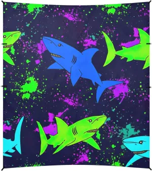 Canopy Beach Tent Sun Shade Outdoor Patio 9.2 × 10.5 FT Print Travel Camping Sun Shelter Sharks Neon Green Blue Dark Canopies with Sandbags Anchor