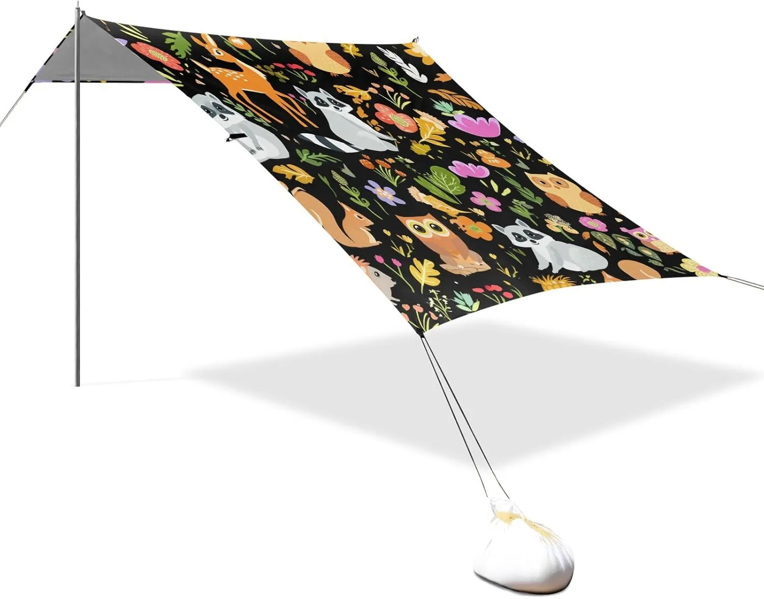Canopy Tent Beach Outdoor Patio Sun Shade 9.2 × 10.5 FT Shades Camping Shelter Backyard Cute Woodland Animals Black Canopies with Poles Sandbags Easy