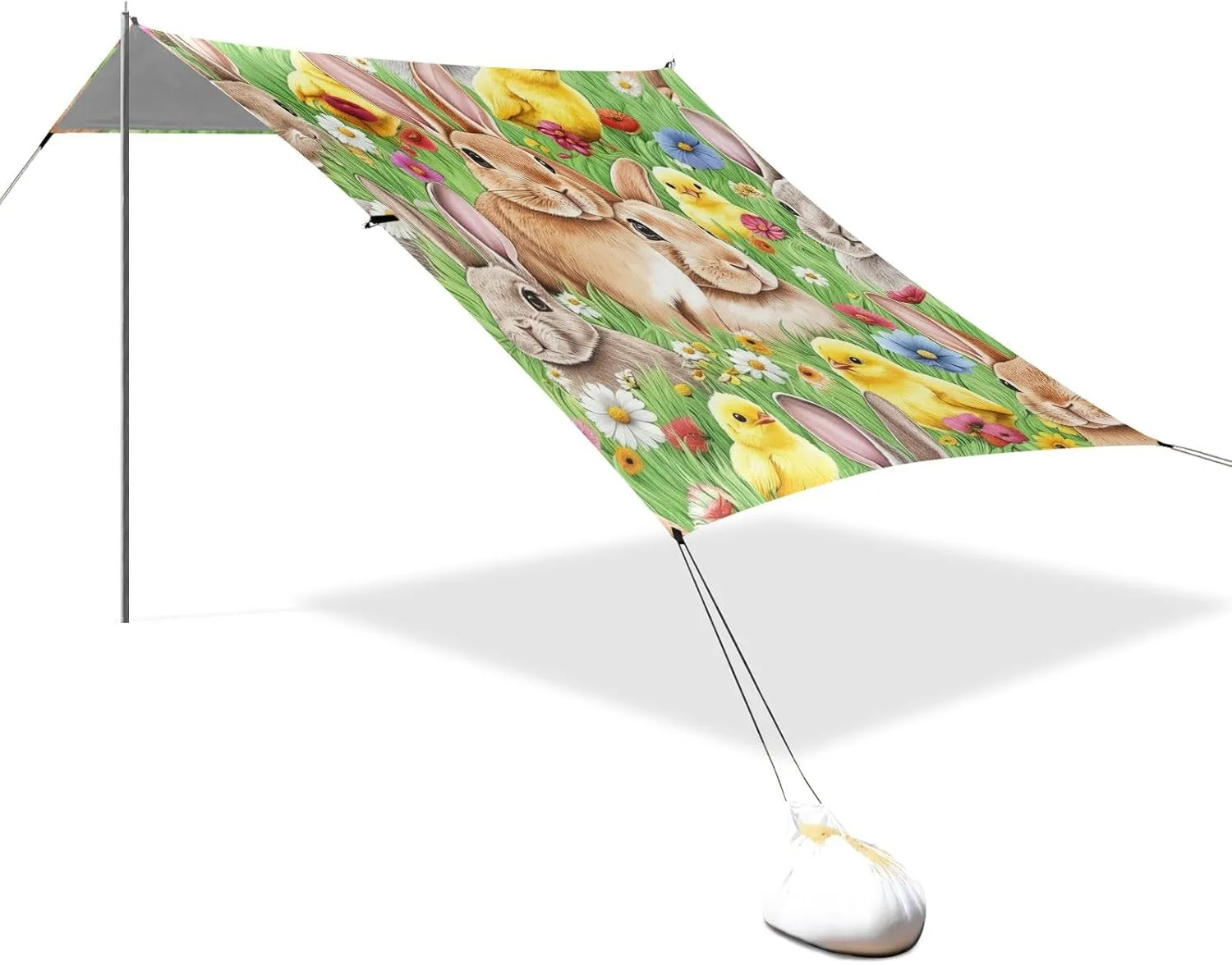Canopy Tent Beach Outdoor Sun Shade Patio 9.2 × 10.5 FT Family Portable Camping Shelter Rabbit Yellow Chicks Flower Green Windproof with Poles Sand Anchor