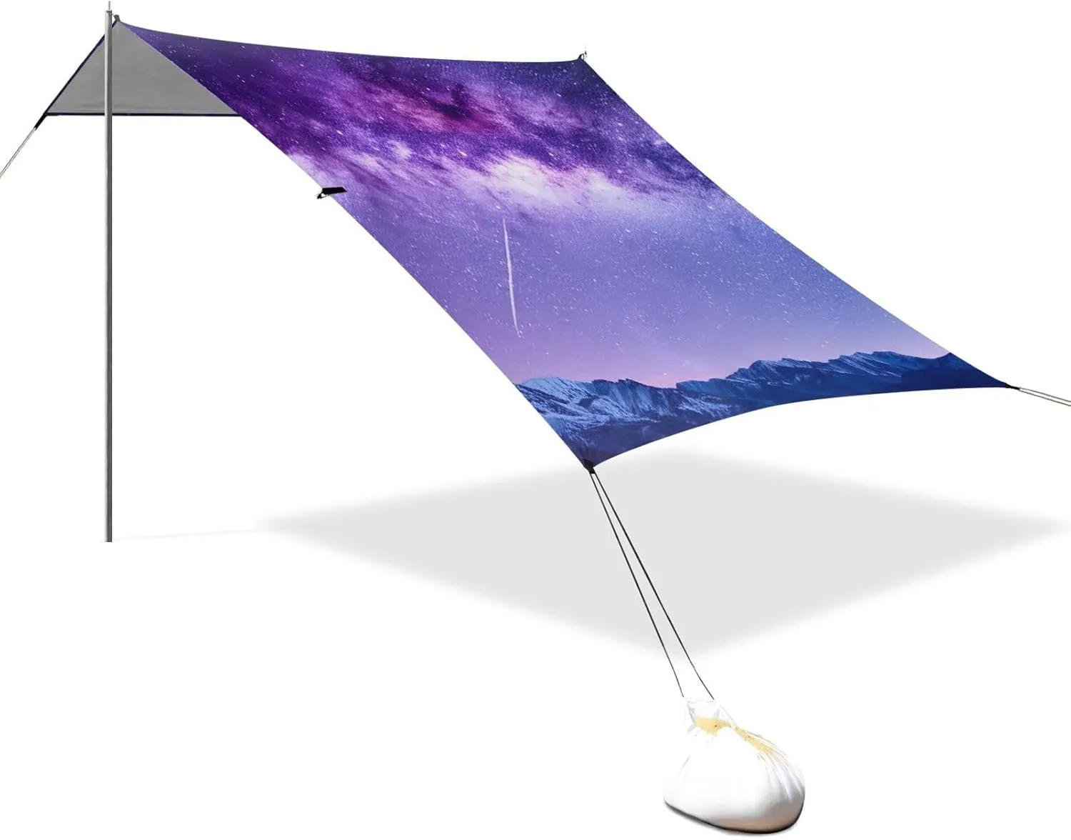 Canopy Tent Beach Purple Night Sky Stars Outdoor Patio Sun Shade 9.2 × 10.5 FT Aesthetic Sand Camping Sun Shelter Wind Sail Shade with Sand Anchor Poles