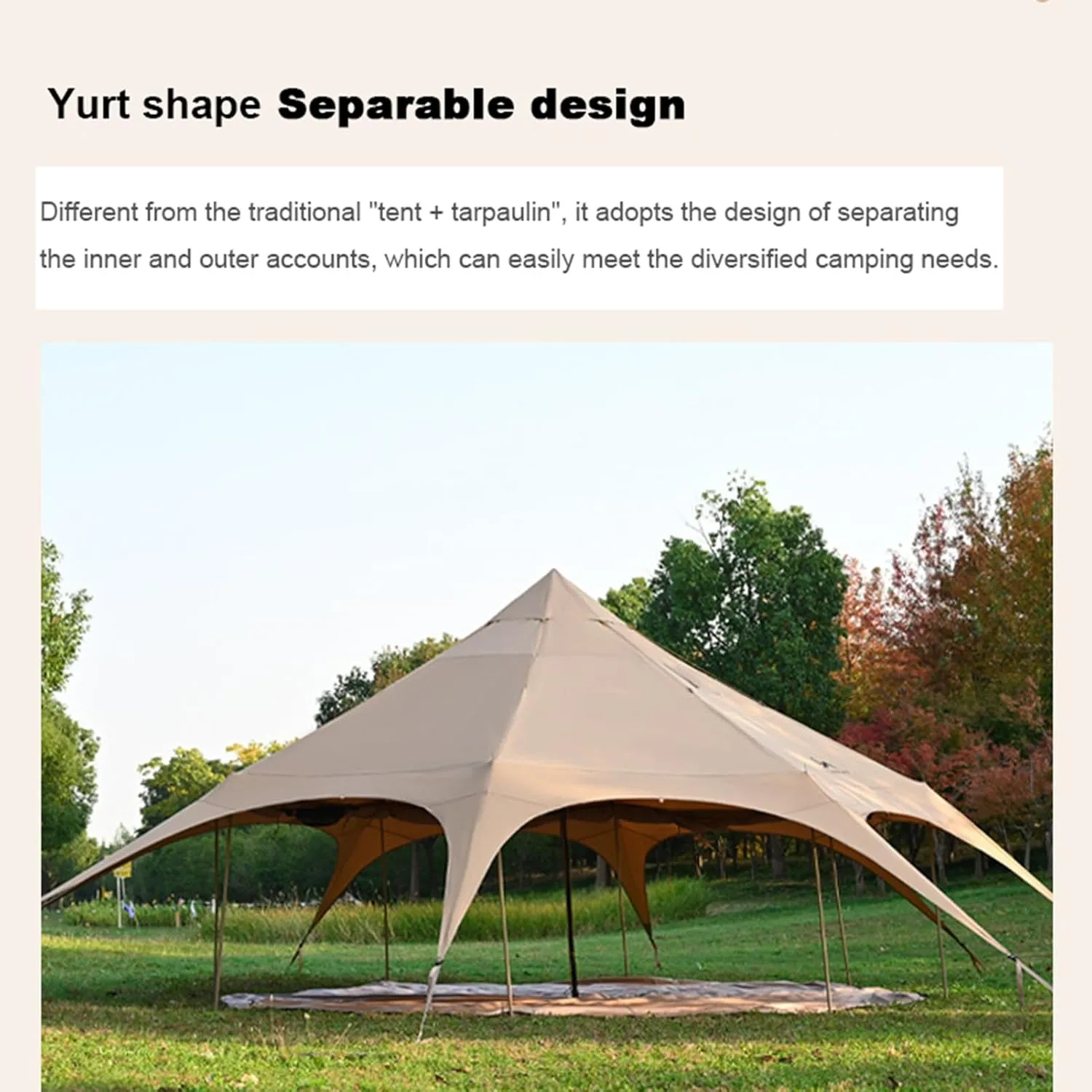 Canvas Bell Tent, Yurt Tent with Stove Jack, Waterproof and Breathable Large Family Tent, Glamping Tent, Detachable Groundsheet for Camping Party, 450x450x280cm