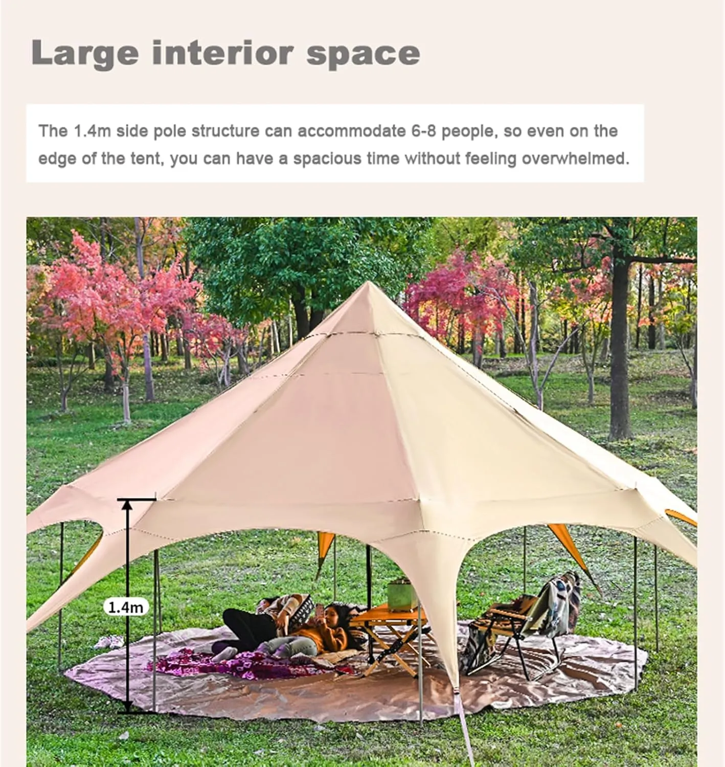 Canvas Bell Tent, Yurt Tent with Stove Jack, Waterproof and Breathable Large Family Tent, Glamping Tent, Detachable Groundsheet for Camping Party, 450x450x280cm