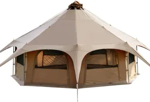 Canvas Bell Tent, Yurt Tent with Stove Jack, Waterproof and Breathable Large Family Tent, Glamping Tent, Detachable Groundsheet for Camping Party, 450x450x280cm