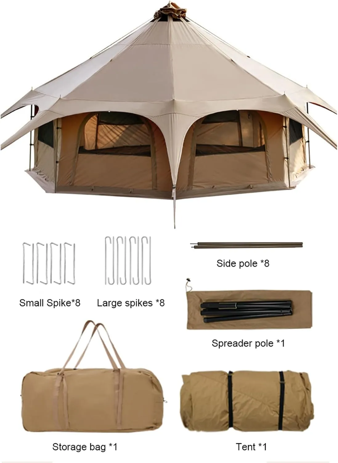 Canvas Bell Tent, Yurt Tent with Stove Jack, Waterproof and Breathable Large Family Tent, Glamping Tent, Detachable Groundsheet for Camping Party, 450x450x280cm