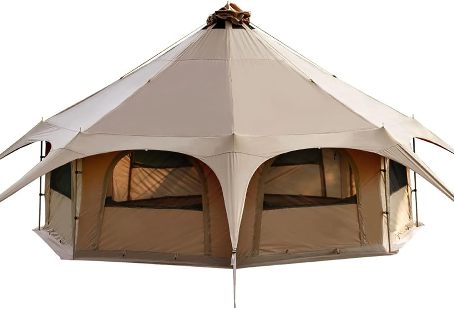 Canvas Bell Tent, Yurt Tent with Stove Jack, Waterproof and Breathable Large Family Tent, Glamping Tent, Detachable Groundsheet for Camping Party, 450x450x280cm