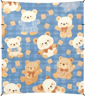 Cartoon Bears Cute Plaids Beach Cabana UPF50  Easy Setup Sun Shelter with Sand Shovel for Family Trips, Picnics & Camping