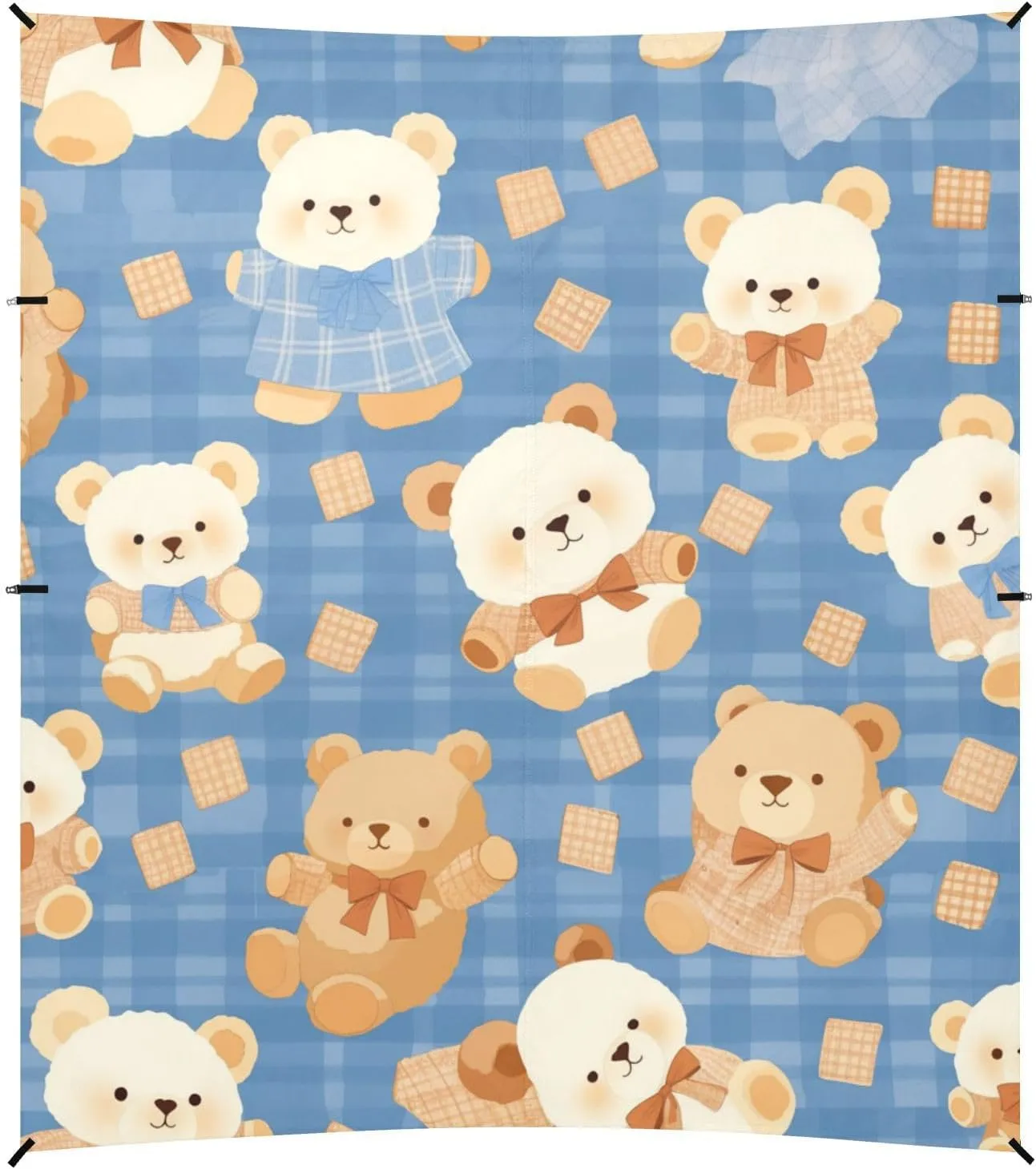 Cartoon Bears Cute Plaids Beach Cabana UPF50  Easy Setup Sun Shelter with Sand Shovel for Family Trips, Picnics & Camping