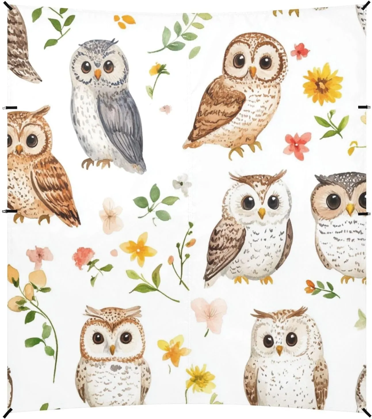 Cartoon Cute Owl White Foldable Beach Cabana UPF50  Waterproof Portable Sunshade with Sandbags and Shovel for Camping, Picnics, Backyard & Fishing