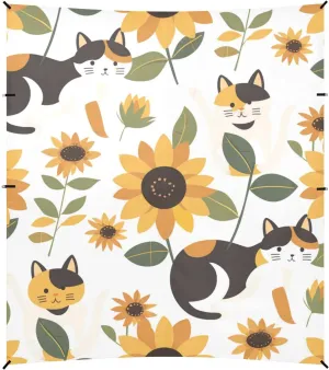 Cartoon Cute Yellow Sunflower Cat Stable Beach Tent UPF50  Easy Setup Portable Sunshade with Sandbags, Sand Shovel, Poles for Camping, Picnics, Backyard