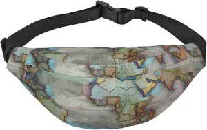 Cartoon World Map Men'S And Women'S Waist Pack, Crossbody Bag With Adjustable Belt For Running, Traveling, Sports, Hiking