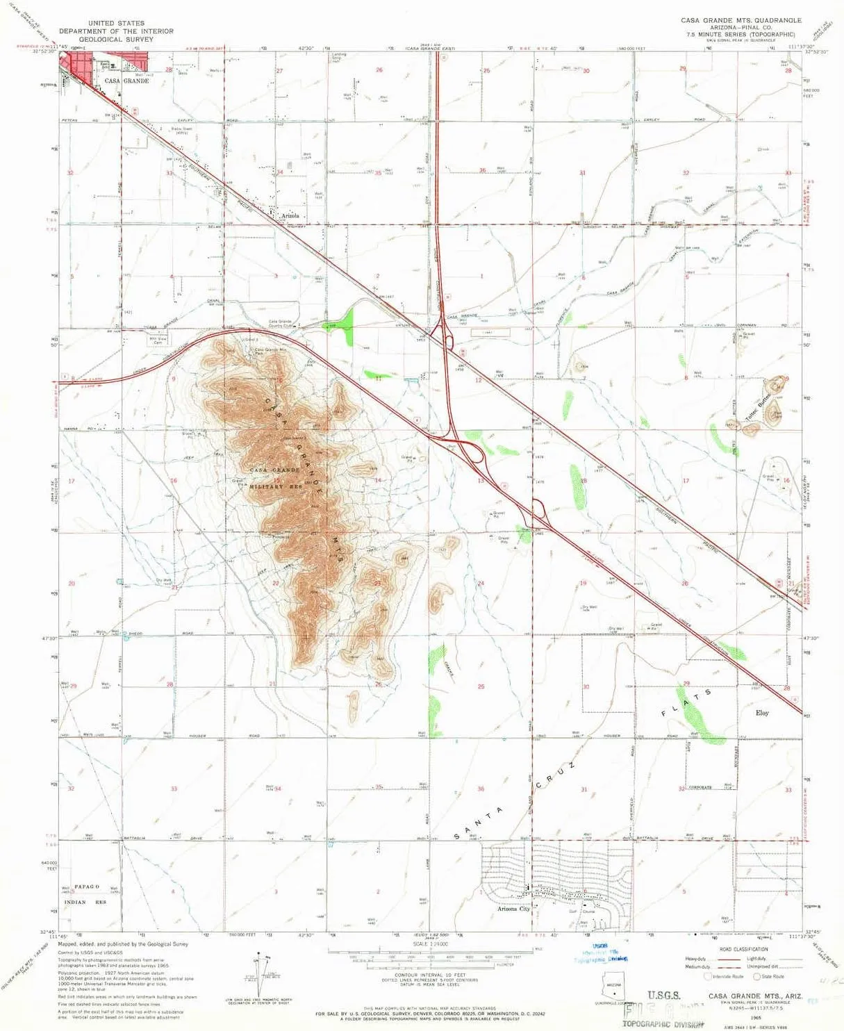 Casa Grande MTS AZ topo map, 1:24000 Scale, 7.5 X 7.5 Minute, Historical, 1965, Updated 1966, 26.9 x 22.1 in