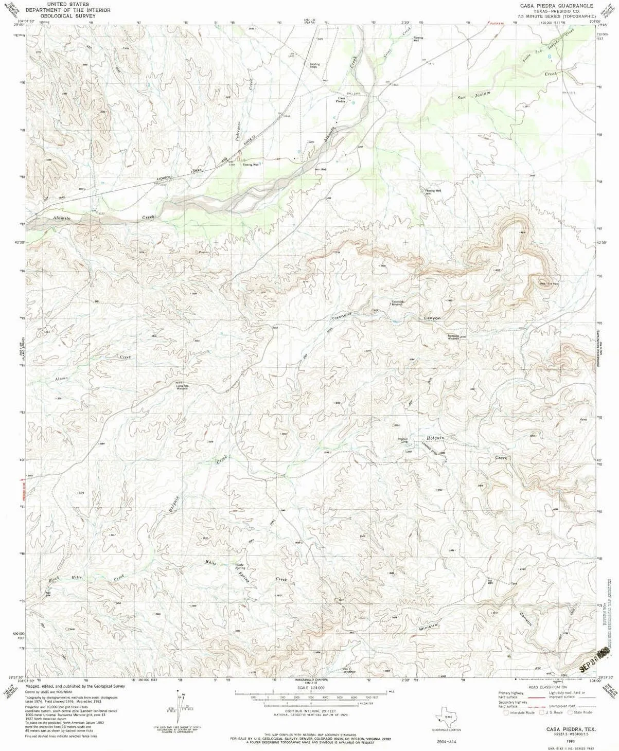 Casa Piedra TX topo map, 1:24000 Scale, 7.5 X 7.5 Minute, Historical, 1983, Updated 1983, 27.1 x 23.2 in