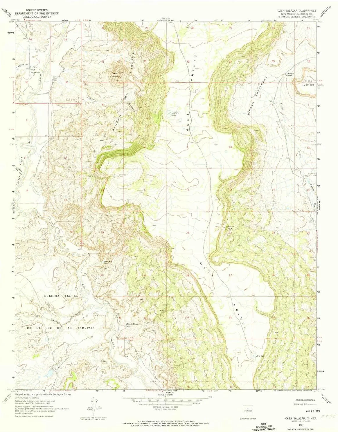 Casa Salazar NM topo map, 1:24000 Scale, 7.5 X 7.5 Minute, Historical, 1961, Updated 1974, 26.9 x 22.1 in