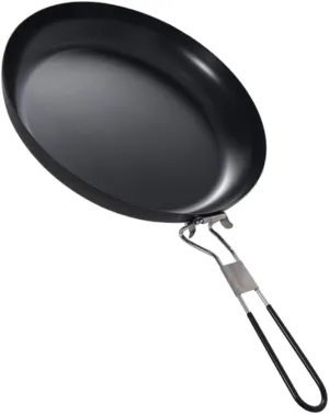 Cast Iron Frying Pan with Foldable Handle Non-stick Skillet for Camping and Outdoor Cooking for Bbq Steaks and More