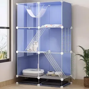 Cat Cage Indoor Cat Enclosures, DIY Cat Playpen Metal Kennel, with Cat Litter, Cat Bowl, Cat Hammock, Pet Cage, Removable Foldable, Suitable for Kittens, Guine,