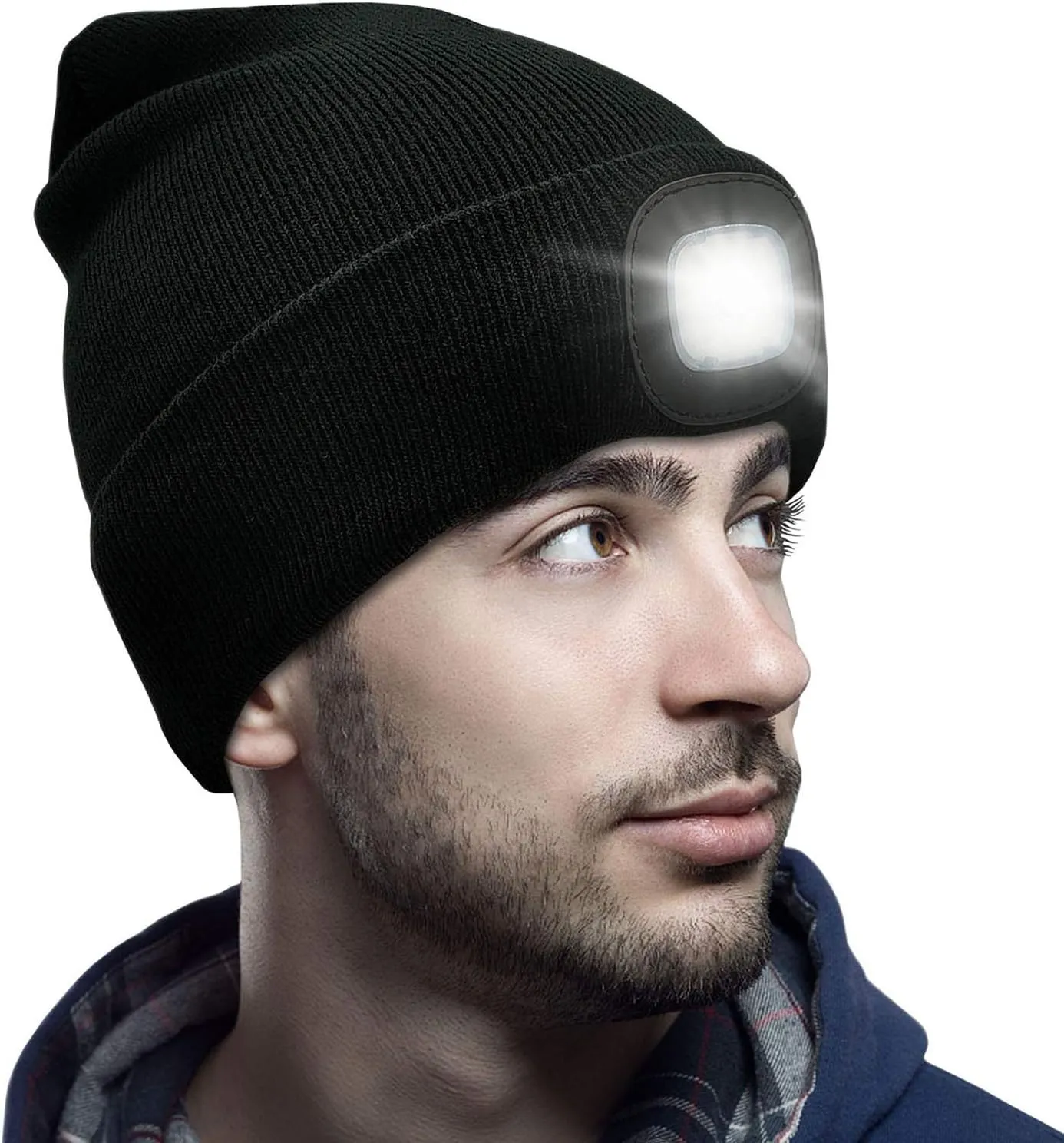 CENSGO Unisex Hat with Light, USB Rechargeable LED Headlamp Beanie, Gifts for Dad Father Men Husband Warm Knitted Cap