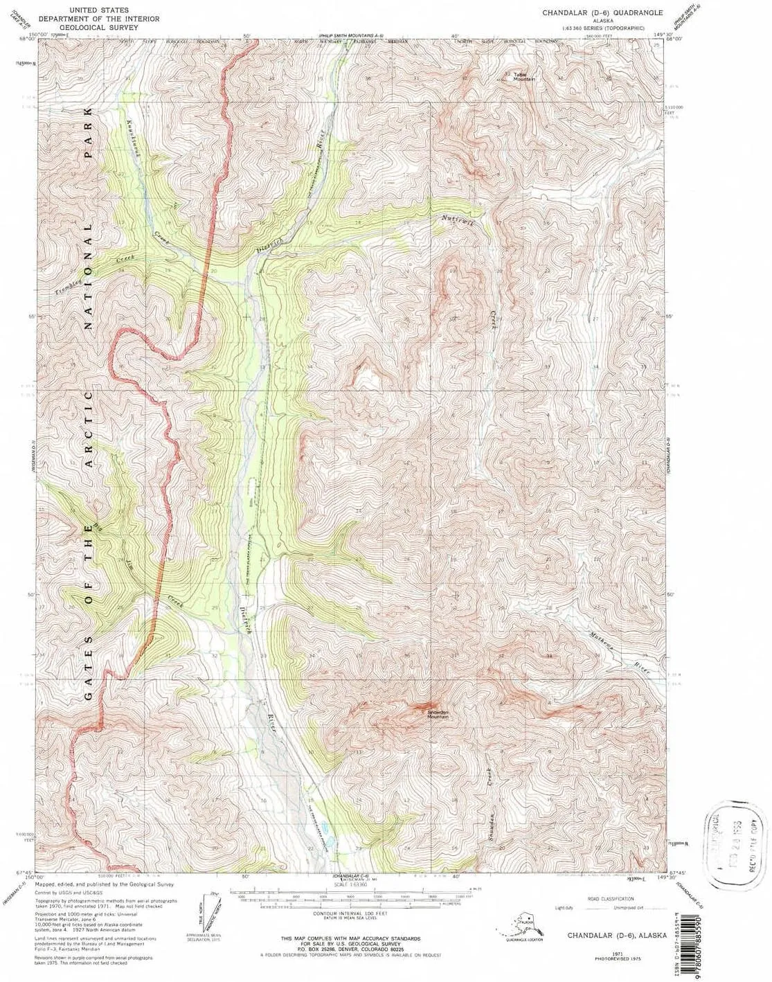 Chandalar D 6 AK topo map, 1:63360 Scale, 15 X 15 Minute, Historical, 1971, Updated 1997, 21.6 x 18 in