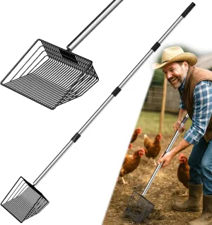 Chicken Poop Scooper , Lightweight Chicken Coop Sifter Shovel, Stainless Chicken Coop Scoop for Sand, 15 to 54" Long Shovel Chicken Coop, Multifunctional Litter Scoop for Easy Cleaning (Middle)