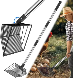 Chicken Poop Scooper with Adjustable Angle, Lightweight Chicken Coop Sifter Shovel, Stainless Chicken Coop Scoop for Sand, 41 Inch Long, Litter Scoop for Easy Cleaning