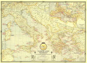 Classical Lands of the Mediterranean Wall Map - Published 1940 by National Geographic