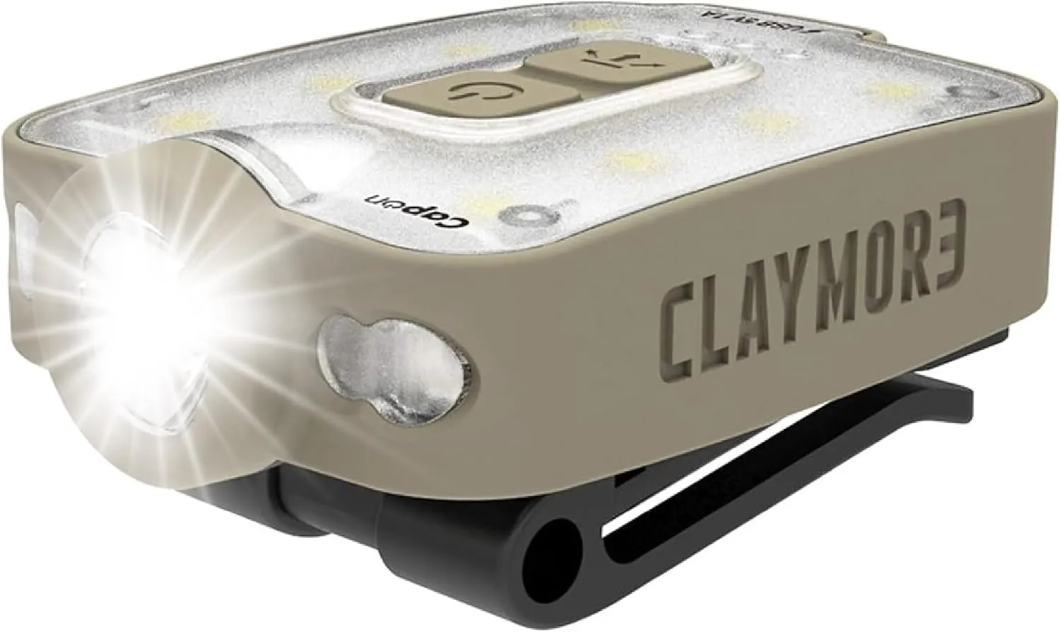 Claymore Capon 40B (Tan) - LED Rechargeable Clip-On Cap Headlamp, Lightweight Hat Light for Camping, Running, Hiking, Emergency & Industrial Use, Waterproof, USB-C, Up to 12 Hours of Battery Life.