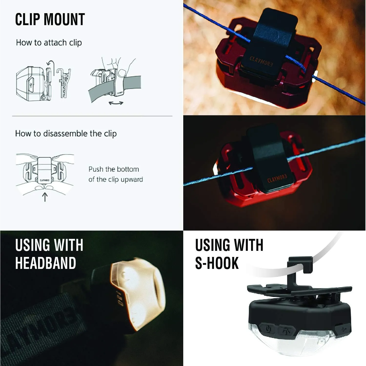 Claymore Heady2 (Black) - Rechargeable LED Headlamp Flashlight, Lightweight for Camping, Running, Hiking, Emergency & Industrial Use. USB-C Charging, Up to 40 Hours Battery Life, Waterproof.