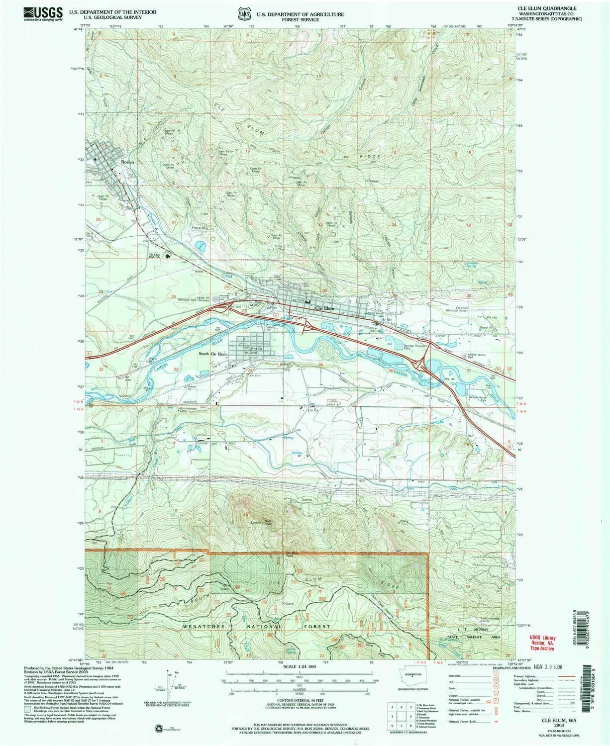 Cle Elum WA topo map, 1:24000 Scale, 7.5 X 7.5 Minute, Historical, 2003, Updated 2006, 26.9 x 22 in