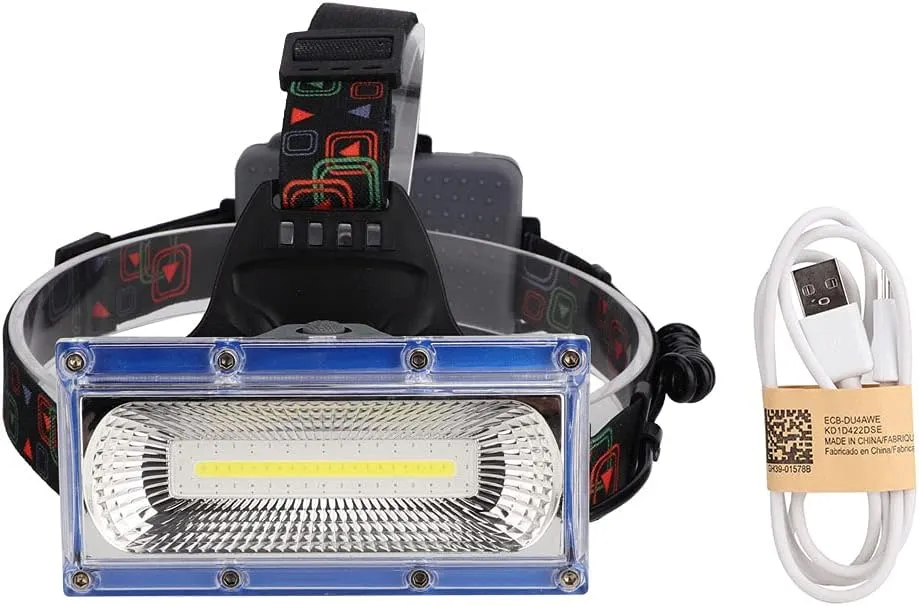 COB LED Headlamp USB Rechargeable, Super Bright Portable Camping Headlight with Floodlight Waterproof Lightweight Headlight Flashlight for Outdoors (W608)