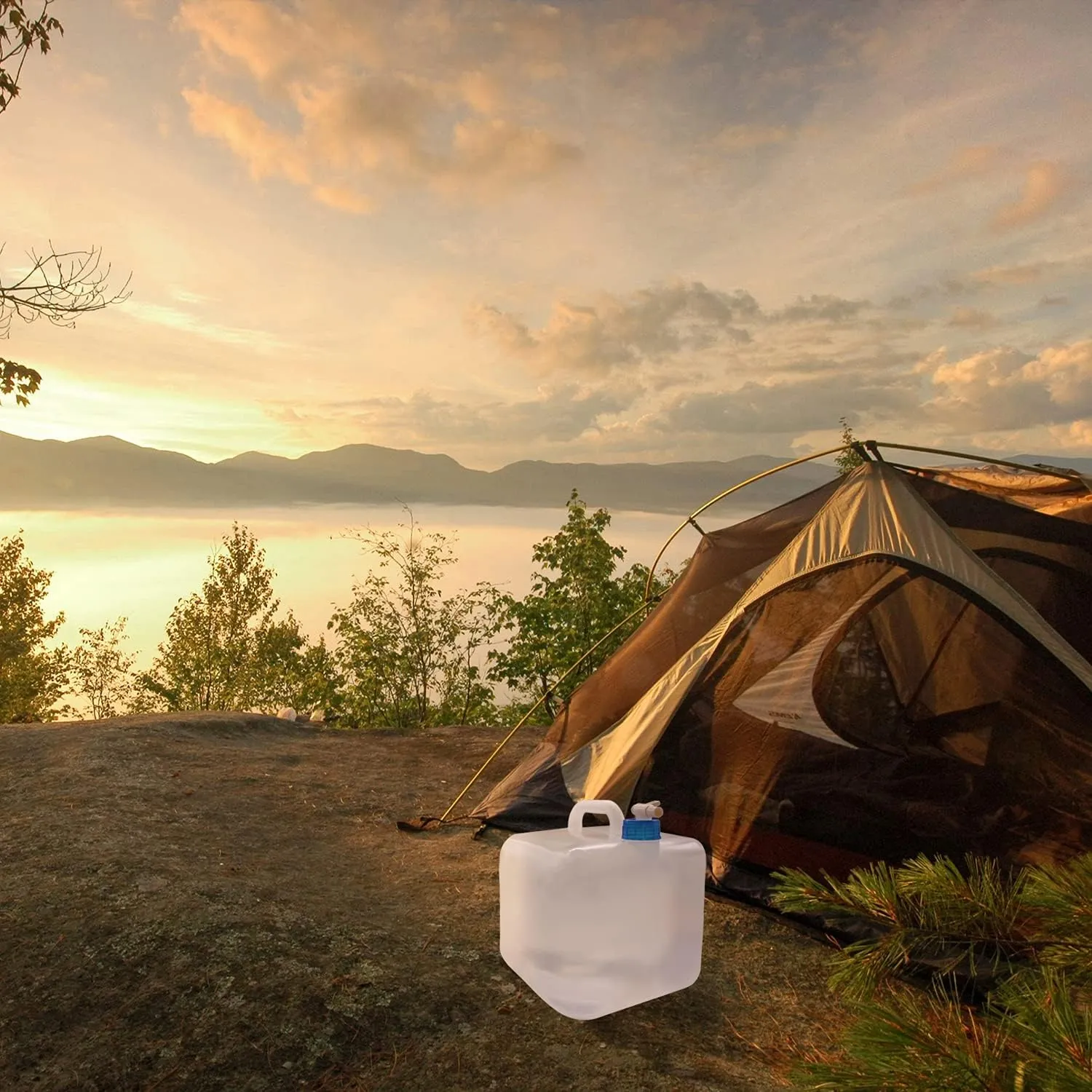 Collapsible Water Container with Spigot, Camping Water Storage Carrier Jug BPA-Free for Outdoors Hiking Backpack & Survival Kit, Foldable Portable Canteen 1.3/2.6/3.9/5.3 Gallon (1.3 Gallon, 2-pack)