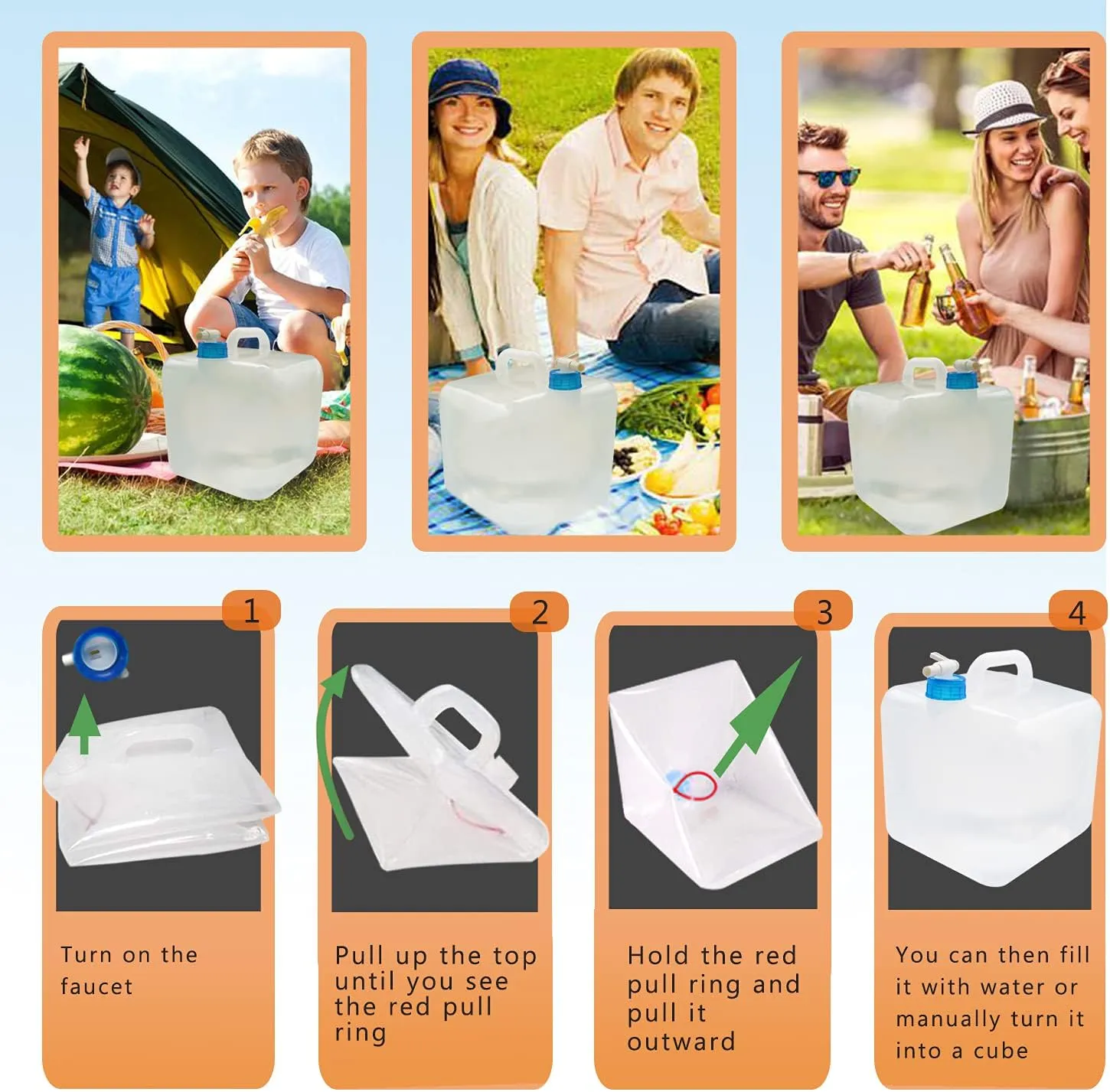 Collapsible Water Container with Spigot, Camping Water Storage Carrier Jug BPA-Free for Outdoors Hiking Backpack & Survival Kit, Foldable Portable Canteen 1.3/2.6/3.9/5.3 Gallon (1.3 Gallon, 2-pack)