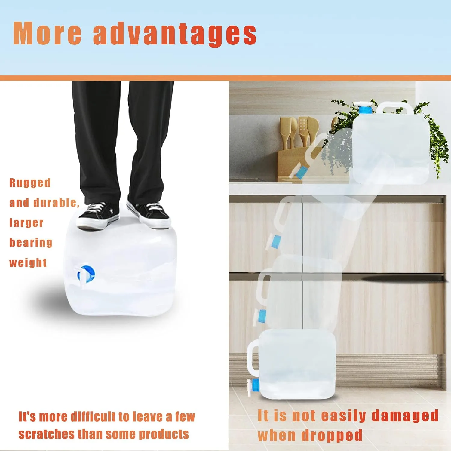 Collapsible Water Container with Spigot, Camping Water Storage Carrier Jug BPA-Free for Outdoors Hiking Backpack & Survival Kit, Foldable Portable Canteen 1.3/2.6/3.9/5.3 Gallon (1.3 Gallon, 2-pack)