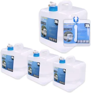 Collapsible Water Container with Spigot, Camping Water Storage Carrier Jug BPA-Free for Outdoors Hiking Backpack & Survival Kit, Foldable Portable Canteen 1.3/2.6/3.9/5.3 Gallon (5.3 Gallon, 4-pack)