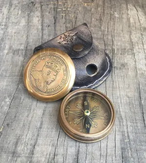 Collectible Nautical Antique Brass Camping, Hiking & Working Compass with Leather Case Marine Gift