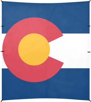 Colorado State Flag Co Blue Red Beach Canopy UPF50 Easy Setup Large Sun Shade with Sand Shovel, Sandbags for Camping, Fishing, Backyard Fun
