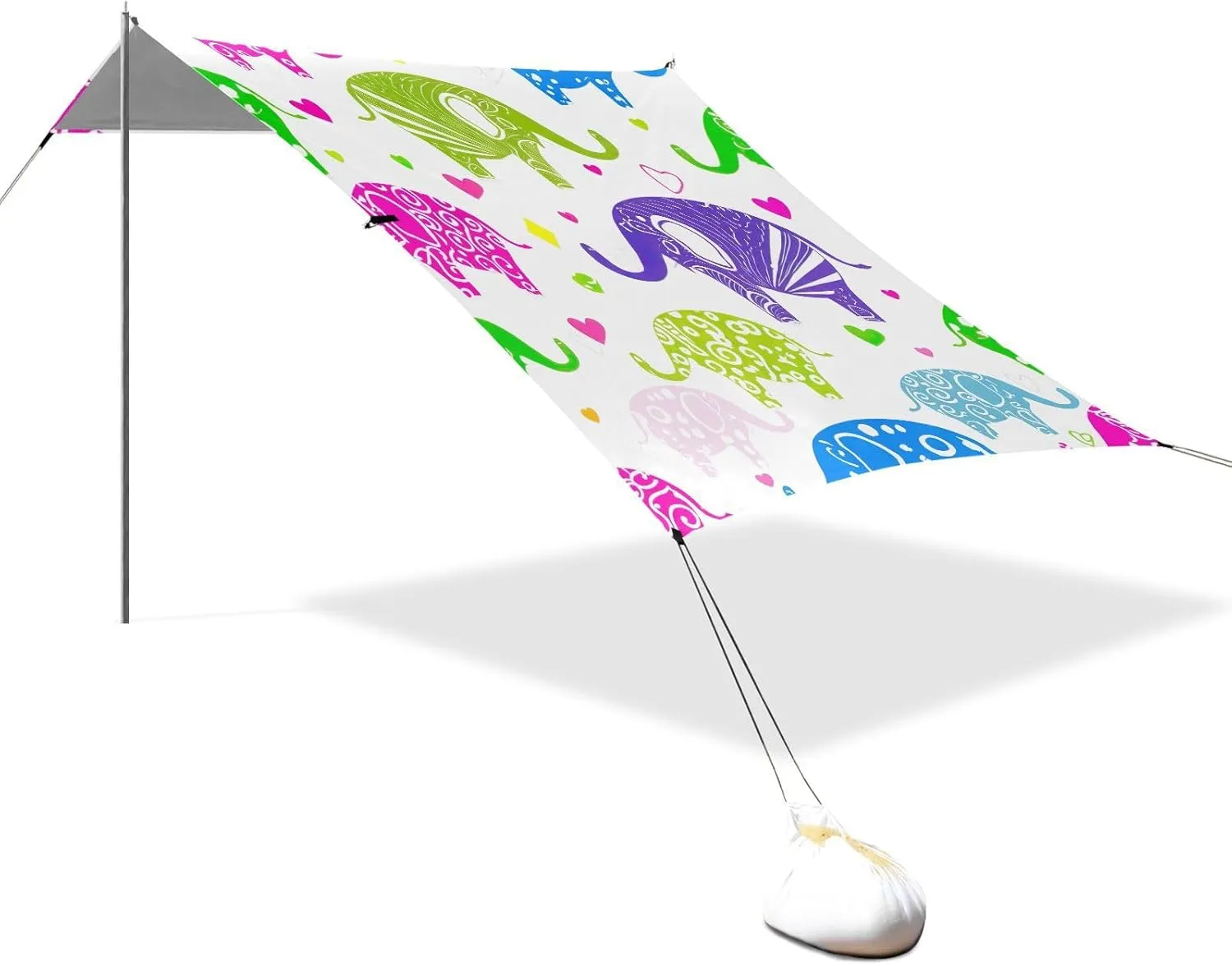 Colorful Elephants Polka Dots Beach Tent Canopy Outdoor Patio Shade Cute Kids Camping Shelter Backyard Sunshade with Sand Anchor Poles 9.2 × 10.5 FT