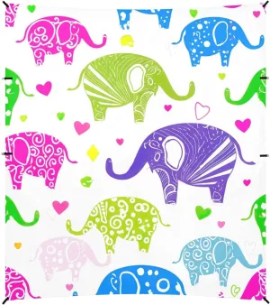 Colorful Elephants Polka Dots Beach Tent Canopy Outdoor Patio Shade Cute Kids Camping Shelter Backyard Sunshade with Sand Anchor Poles 9.2 × 10.5 FT