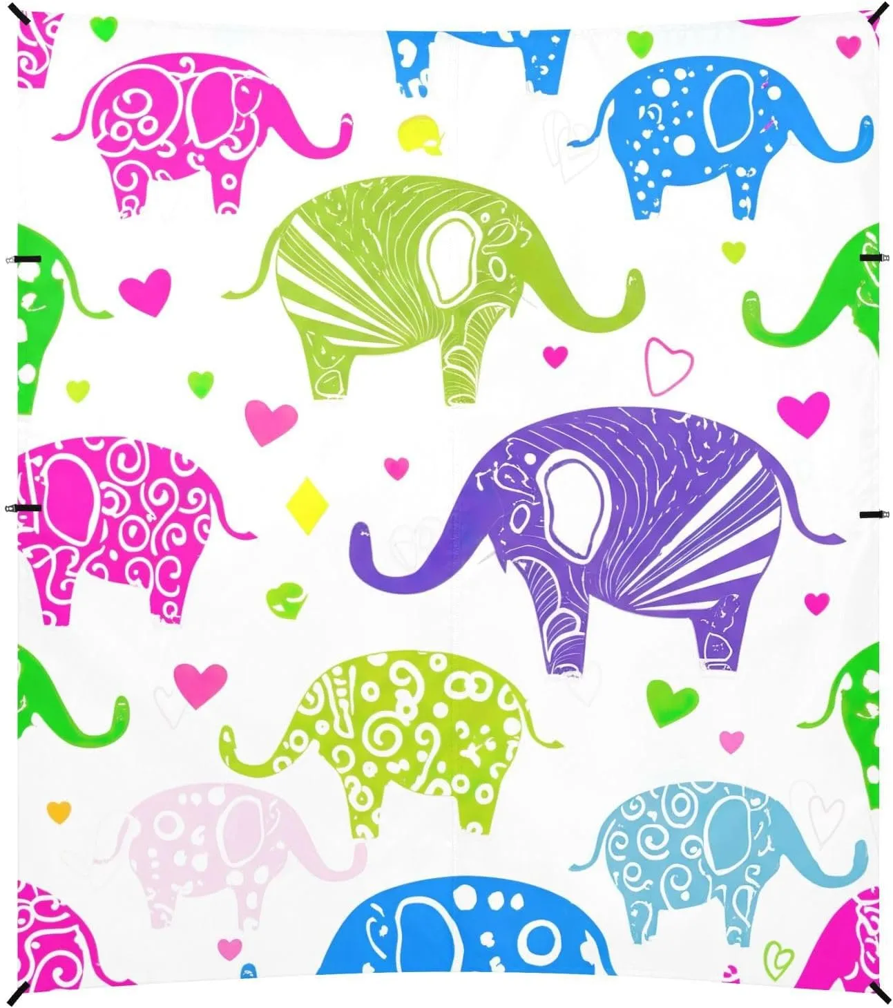 Colorful Elephants Polka Dots Beach Tent Canopy Outdoor Patio Shade Cute Kids Camping Shelter Backyard Sunshade with Sand Anchor Poles 9.2 × 10.5 FT